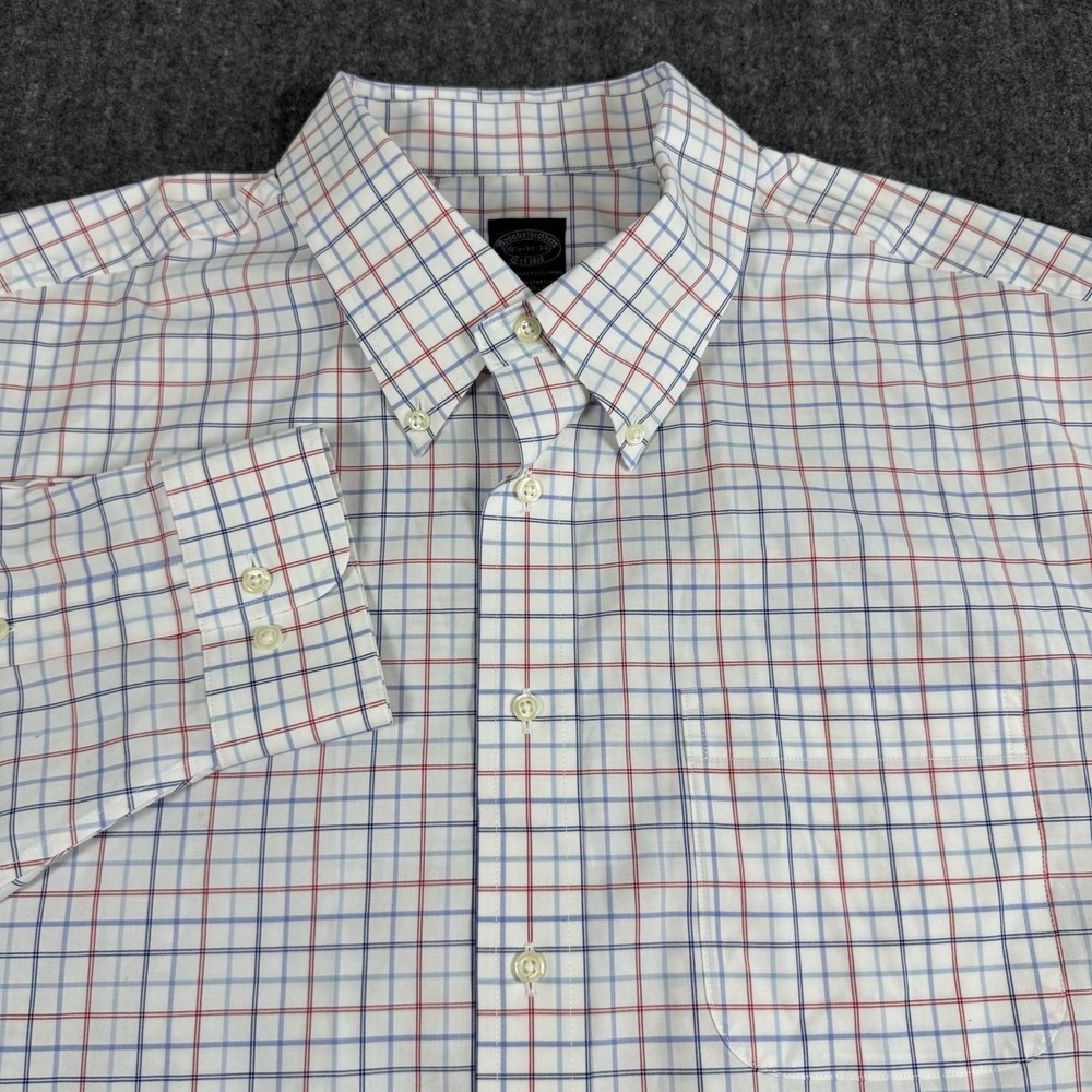 Brooks Brothers Men 18.5 38/39 Non-Iron Stretch Supima Cotton Plaid Shirt NWT